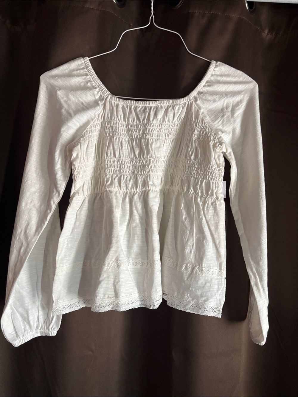 Old Navy White Smocked Peasant Blouse